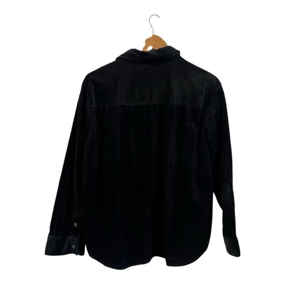 H&M Corduroy Button Front Shirt Long Sleeve Women's Size Medium Navy Blue - Picture 3 of 5